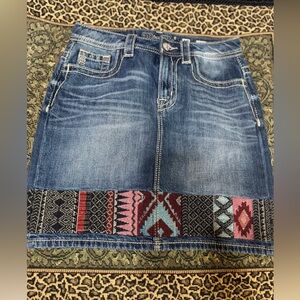 Denim Skirt with Colorful Pattern
